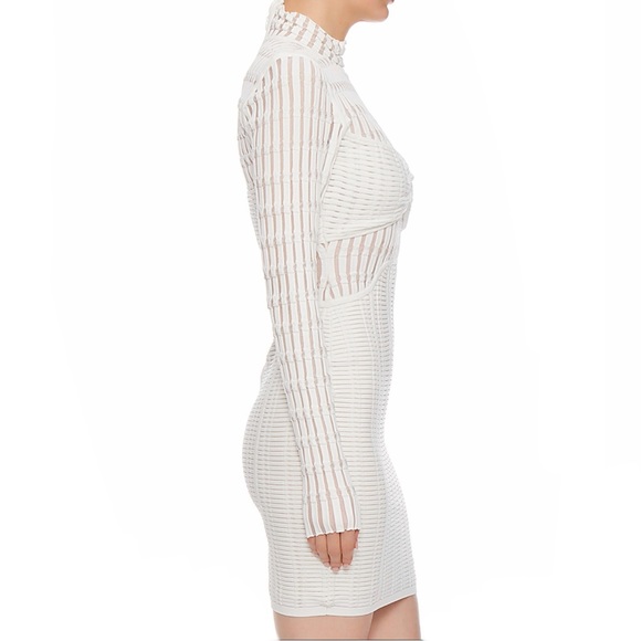 NEW HERVE LEGER WHITE SHADOW STRIPE MINI DRESS - Picture 4 of 10